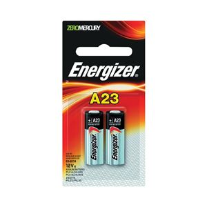 Energizer A23 A23BPZ-2 Battery, 12 V Battery, 55 mAh, Alkaline, Manganese Dioxide