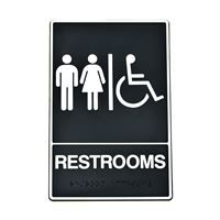Hy-Ko DB-5 Graphic Sign, Rectangular, REST ROOM, White Legend, Black Background, Plastic, 6 in W x 9 in H Dimensions, Pack of 3 