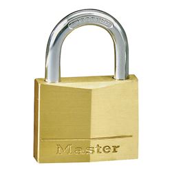 Master Lock 140D Padlock, Keyed Different Key, 1/4 in Dia Shackle, Steel Shackle, Brass Body, 1-9/16 in W Body 