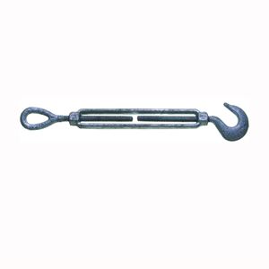 BARON 16-3/8X6 Turnbuckle, 1000 lb Working Load, 3/8 in Thread, Hook, Eye, 6 in L Take-Up, Galvanized Steel