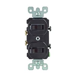 Leviton S00-05224-02S Duplex Combination Double Switch, 15 A, 120/277 V, Lead Wire Terminal, Brown 