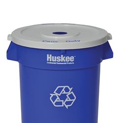 Continental Commercial Huskee 3200-1 Recycling Receptacle, 32 gal, Plastic, Blue, 22 in Dia x 27-3/8 in L Dimensions 