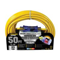 PowerZone Contractor Cord, 12 AWG Cable, 50 ft L, 15 A, 125 V, Yellow 