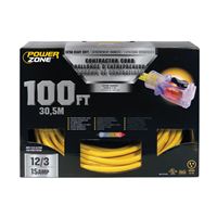 PowerZone Contractor Cord, 12 AWG Cable, 100 ft L, 15 A, 125 V, Yellow 