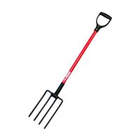 BULLY Tools 92370 Spading Fork, 7-1/2 in W Tine, 10 in L Tines, 4 -Tine, Steel Tine, Fiberglass Handle 