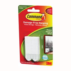 Command 17201-4PK Picture Hanging Strip, 3 lb/set, Foam, White, 4/SET 