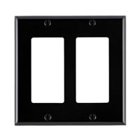 Leviton 80409-E Wallplate, 4-1/2 in L, 4.56 in W, 2-Gang, Thermoset Plastic, Black, Smooth 