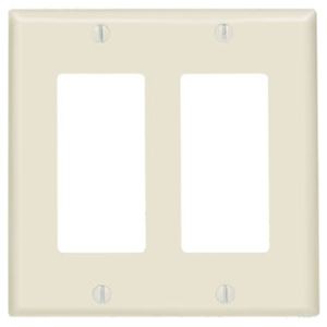 Leviton 80409-T Wallplate, 4-1/2 in L, 4.56 in W, 2-Gang, Thermoset Plastic, Light Almond, Smooth