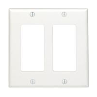 Leviton 80409-W Wallplate, 4-1/2 in L, 4.56 in W, 2-Gang, Thermoset Plastic, White, Smooth 