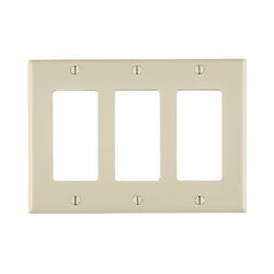 Leviton 80411-T Wallplate, 4-1/2 in L, 6.37 in W, 3-Gang, Thermoset Plastic, Light Almond, Smooth 