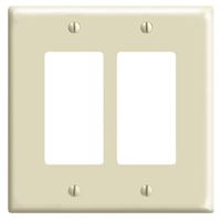 Leviton 80609-I Wallplate, 3-1/8 in L, 4.94 in W, 2-Gang, Thermoset Plastic, Ivory, Smooth 