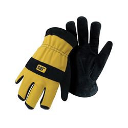 Cat CAT012222L Gloves, L, Elastic Cuff, Leather, Black/Yellow 