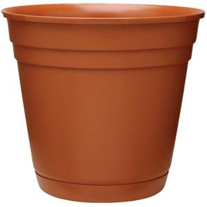 Southern Patio RN1608TC Planter with Saucer, 16 in Dia, Round, Poly Resin, Terra Cotta, Matte