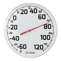 La Crosse 104-1522-TBP Round Thermometer, 8-1/2 in Display, Analog, -60 to 120 deg F, Plastic Casing, White Casing 