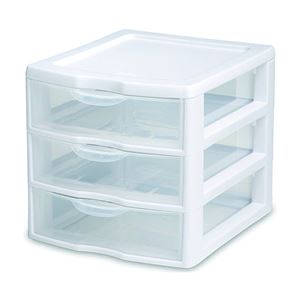 Sterilite 20738006 Small Drawer Unit, 3-Drawer, Plastic, 7-1/4 in OAW, 8-1/2 in OAH, 6-7/8 in OAD, Pack of 6