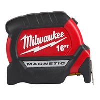 Milwaukee 48-22-0316 Tape Measure, 16 ft L Blade, 27 mm W Blade, Steel Blade, ABS Case, Black/Red Case 