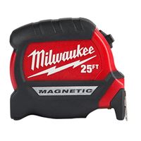 Milwaukee 48-22-0325 Tape Measure, 25 ft L Blade, 1 in W Blade, Steel Blade, ABS Case, Black/Red Case 