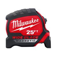 Milwaukee 48-22-0225M Tape Measure, 25 ft L Blade, 1-5/16 in W Blade, Steel Blade, ABS Case, Black/Red Case 