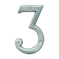 Hy-Ko Prestige Series BR-43SN/3 House Number, Character: 3, 4 in H Character, Nickel Character, Brass, Pack of 3 