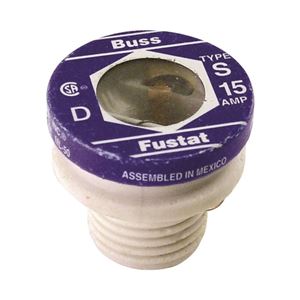 Bussmann BP/S-15 Plug Fuse, 15 A, 125 V, 10 kA Interrupt, Low Voltage, Time Delay Fuse