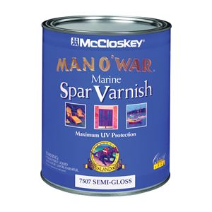 McCloskey Man O' War 080.0007507.005 Marine Spar Varnish, Semi-Gloss, Clear, Liquid, 1 qt, Can, Pack of 4