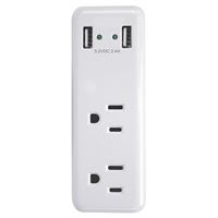 PowerZone ORUSB242 Outlet Charger, 2.4 A, 2-USB Port, 2-Outlet, White 
