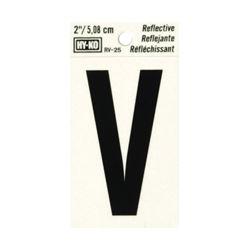 Hy-Ko RV-25/V Reflective Letter, Character: V, 2 in H Character, Black Character, Silver Background, Vinyl, Pack of 10 