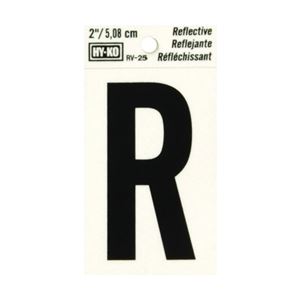 Hy-Ko RV-25/R Reflective Letter, Character: R, 2 in H Character, Black Character, Silver Background, Vinyl, Pack of 10