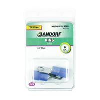 Jandorf 60784 Ring Terminal, 6 AWG Wire, 1/4 in Stud, Nylon Insulation, Copper Contact, Blue 