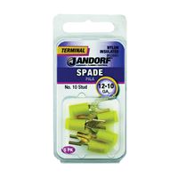 Jandorf 60841 Spade Terminal, 600 V, 12 to 10 AWG Wire, #10 Stud, Nylon Insulation, Copper Contact, Yellow 