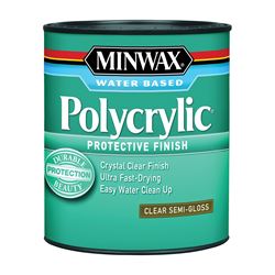 Minwax Polycrylic 244444444 Waterbased Polyurethane, Semi-Gloss, Liquid, Crystal Clear, 0.5 pt, Can 