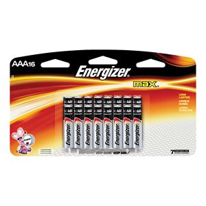 Energizer E92LP-16 Battery, 1.5 V Battery, 1250 mAh, AAA Battery, Alkaline, Manganese Dioxide, Zinc