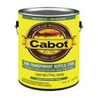 Cabot 140.0001306.007 Acrylic Siding Stain, Semi-Transparent, Neutral Base, Liquid, 1 gal, Pack of 4 