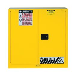 Justrite 893020 Safety Cabinet, 30 gal, 43 in OAW, 44 in OAH, 18 in OAD, 1-Shelf, Steel, Yellow 