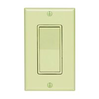Leviton C25-05671-02I Rocker Switch with Wallplate, 15 A, 120/277 V, SPST, Lead Wire Terminal, Ivory 
