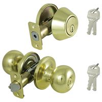 ProSource B9721BRA4F Deadbolt and Entry Lockset, Turnbutton Lock, Ball Design, Polished Brass, 3 Grade, Brass, Pack of 2 