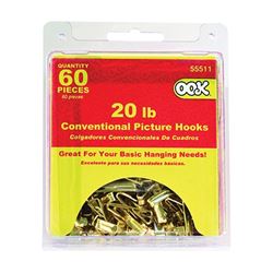 OOK 55511 Conventional Hook, 20 lb, Steel, Zinc, 60/PK 