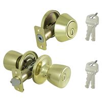 ProSource BS721BRA4B Deadbolt and Entry Lockset, Turnbutton Lock, Tulip Design, Polished Brass, 3 Grade, Brass, Pack of 2 