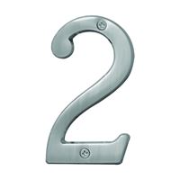 Hy-Ko Prestige Series BR-43SN/2 House Number, Character: 2, 4 in H Character, Nickel Character, Solid Brass, Pack of 3 