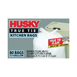 Husky HK13WC080W Kitchen Trash Bag, 13 gal Capacity, Poly, White 