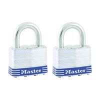 Master Lock 5T Padlock, Keyed Alike Key, 3/8 in Dia Shackle, 1 in H Shackle, Boron Alloy Shackle, Steel Body, Laminated 