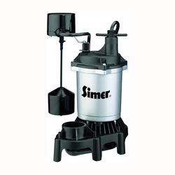 Simer 2164 Sump Pump, 1-Phase, 3.9 A, 115 V, 0.33 hp, 1-1/2 in Outlet, 22 ft Max Head, 660 gph, Thermoplastic 