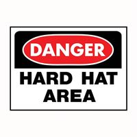 Hy-Ko 507 Danger Sign, Rectangular, HARD HAT AREA, Black Legend, White Background, Polyethylene, Pack of 5 
