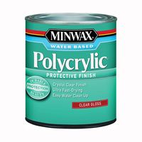 Minwax Polycrylic 255554444 Waterbased Polyurethane, Gloss, Liquid, Crystal Clear, 0.5 pt, Can 