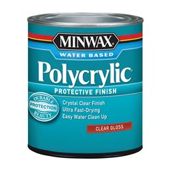 Minwax Polycrylic 65555444 Waterbased Polyurethane, Gloss, Liquid, Crystal Clear, 1 qt, Can 
