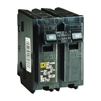 Square D Homeline HOM220CP Circuit Breaker, Mini, 20 A, 2 -Pole, 120/240 V, Fixed Trip, Plug Mounting, Black 