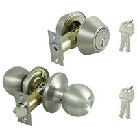 ProSource B36B1-PS Deadbolt and Entry Lockset, Turnbutton Lock, Saturn Design, Stainless Steel, 3 Grade, Stainless Steel, Pack of 2 