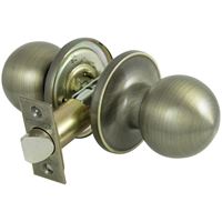 ProSource T3830V-PS Passage Knob, Metal, Antique Brass, 2-3/8 to 2-3/4 in Backset, 1-3/8 to 1-3/4 in Thick Door 