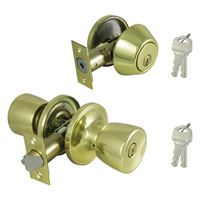 ProSource BS7B1-PS Deadbolt and Entry Lockset, Turnbutton Lock, Knob Handle, Tulip Design, Polished Brass, 3 Grade, Pack of 2 