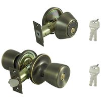 ProSource BS8B1-PS Deadbolt and Entry Lockset, Turnbutton Lock, Tulip Design, Antique Brass, 3 Grade, Brass, Pack of 2 